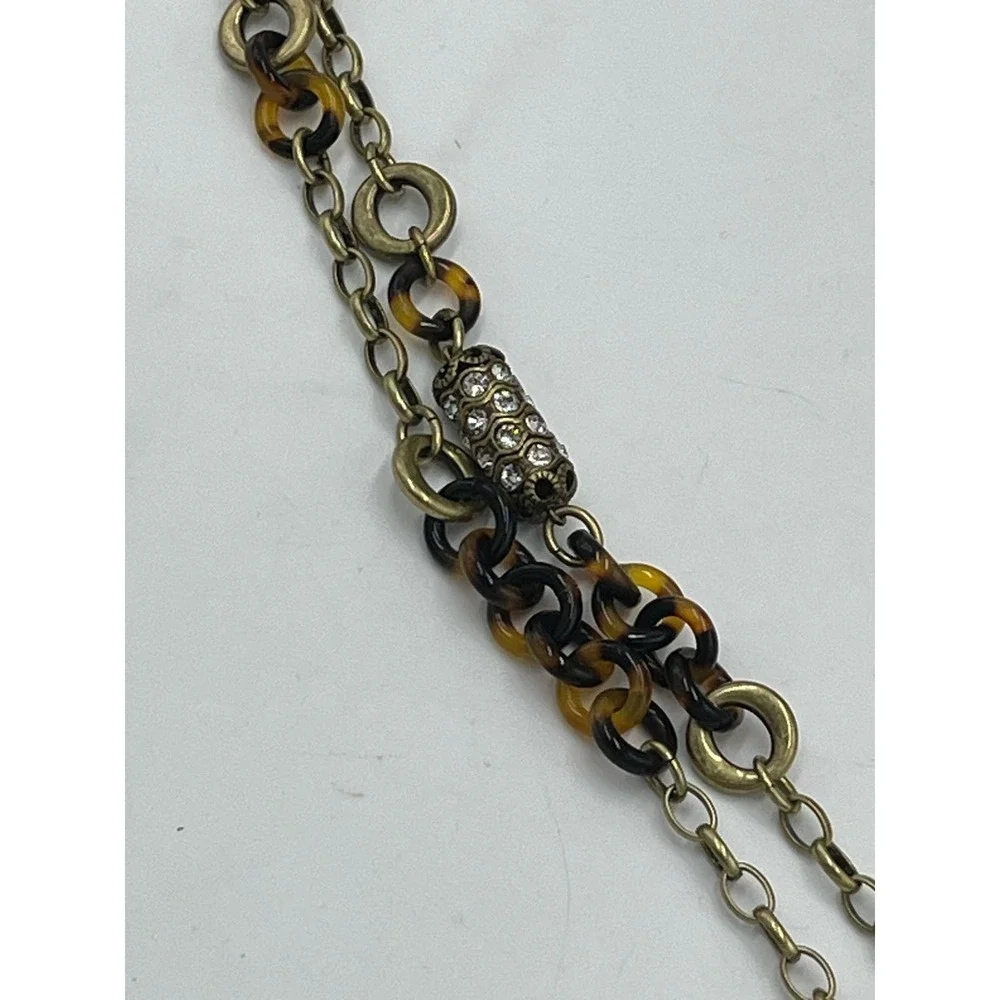 J. Crew Tortoiseshell Links and Pave Barrel Beaded Long Necklace 30